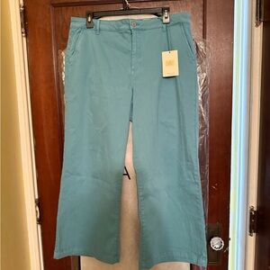 Teal Wide-Leg Cropped Pants
